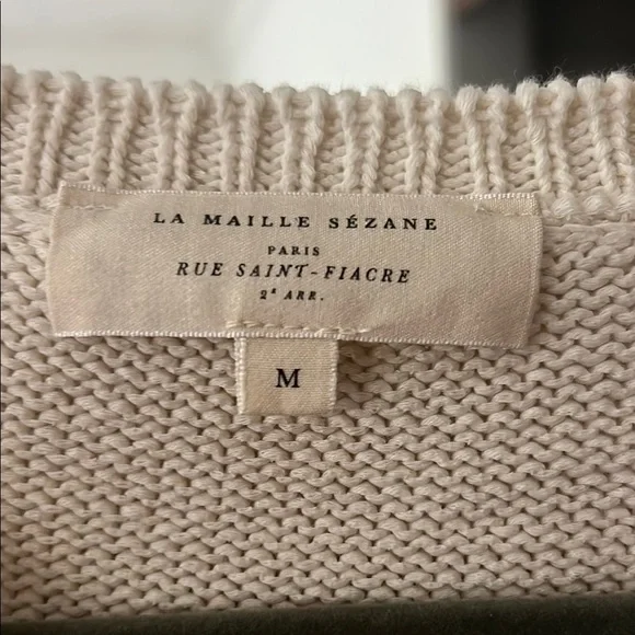 Sezane Cream and Black Striped V-Neck Sweater - Picture 2 of 8
